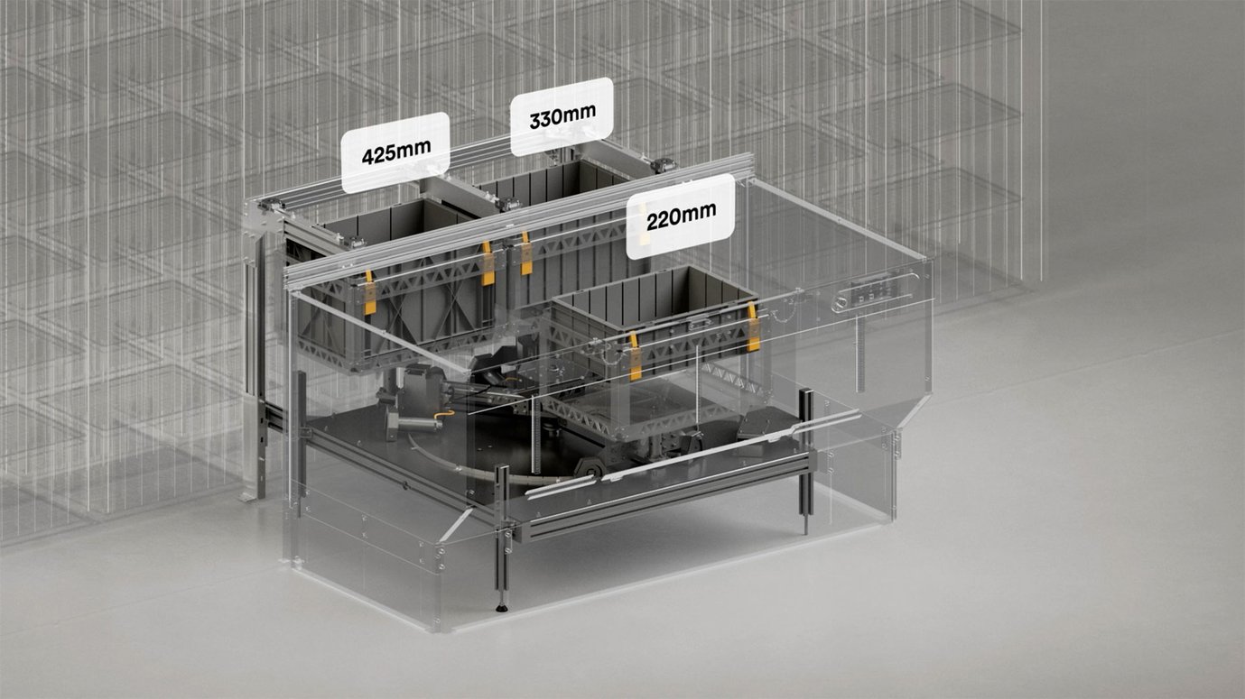 FlexBinsPort enables mixed-Bin operations at a single workstation by supporting all standard AutoStore Bin heights.