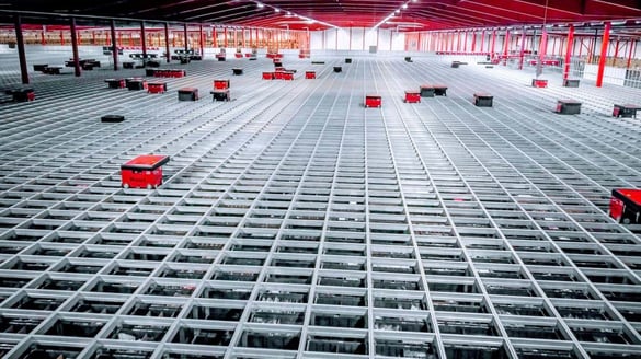 An overview of the top of the Boozt AutoStore Grid