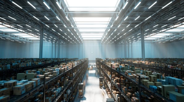 View of a warehouse with traditional shelves and racks