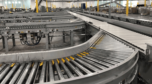 Empty conveyor running through a warehouse