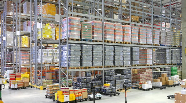A traditional warehouse layout with shelving