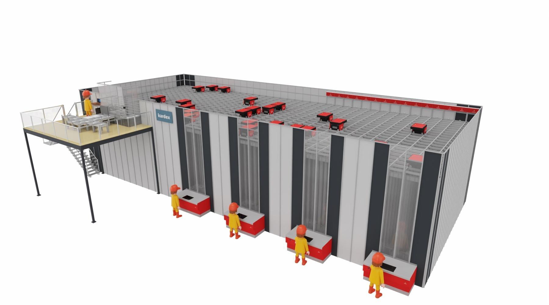 A rendering of the AutoStore system at Playmobil