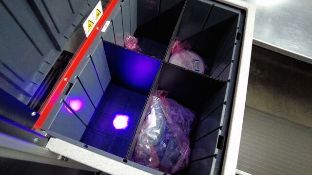An overview of an AutoStore Bin with dividers