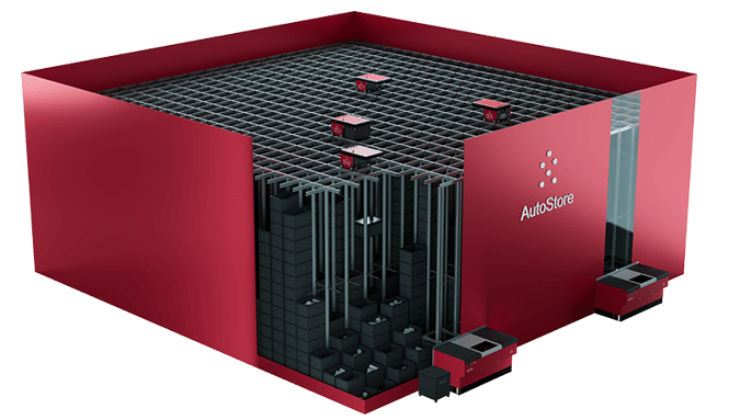 A cut away graphic showing the AutoStore Grid with modules