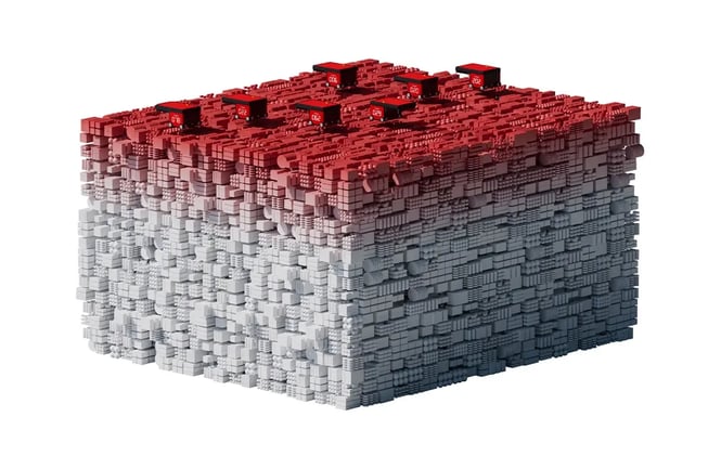 An illustration showing inventory stored in stacked Bins