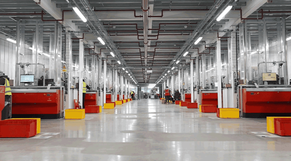Two lines of AutoStore workstations for order fulfillment